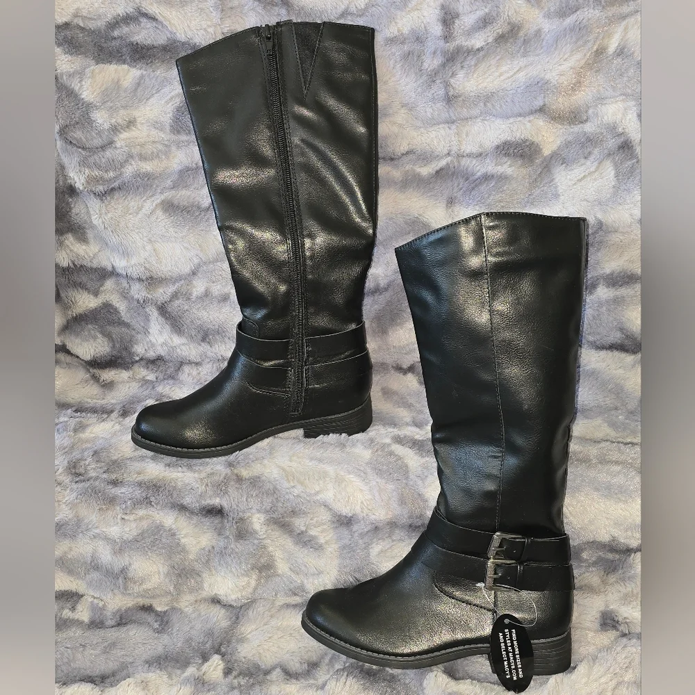 *New* Style &‎ Co Women's Maliaa Black Buckled Riding Boots Size 6